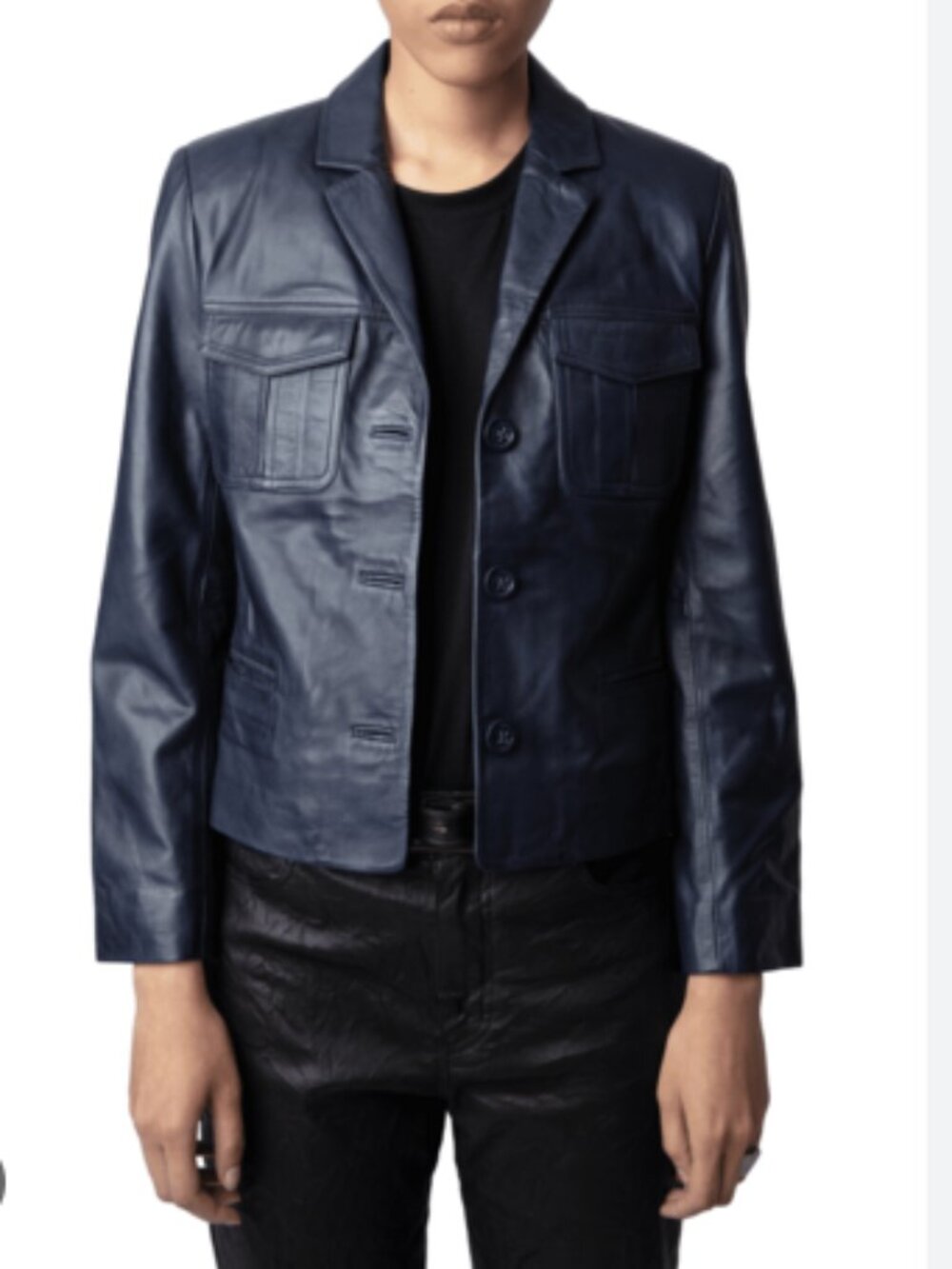 Zadig & Voltaire Liam's Lamb Leather Jacket Marine Navy Blue M